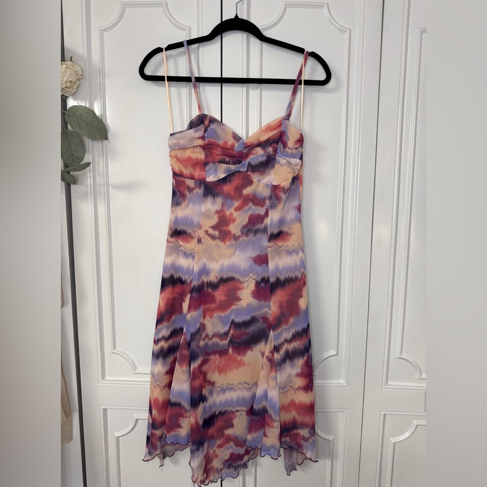 Abstract Watercolor Midi Slip Dress in Lavender and Coral